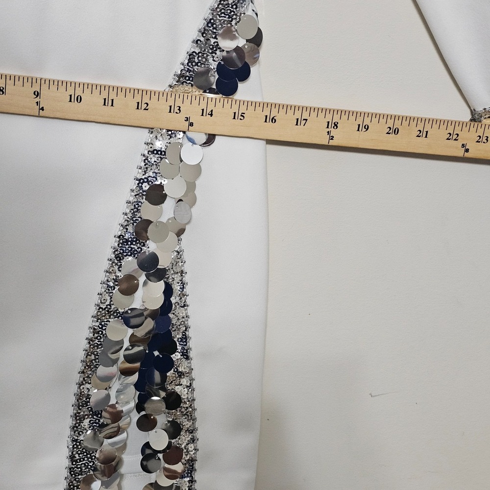 Vince Camuto Dress 6 Fits Small White Round‎ Neck Long Sleeves Sequin Slit  0756 - Picture 4 of 14